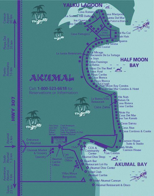 Detailed map of Akumal.